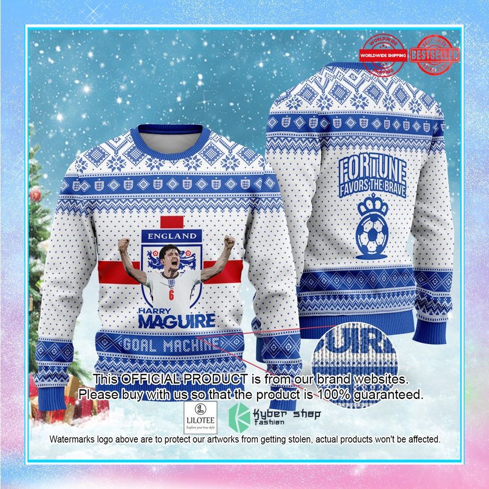 england harry maguire fortune favors the brave fifa world cup qatar 2022 christmas sweater 1 986