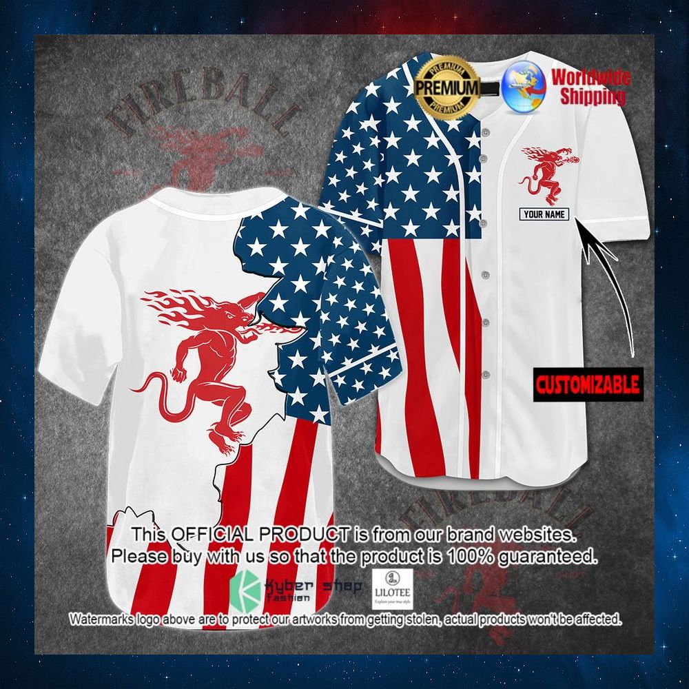 fireball whisky american flag custom name baseball jersey 1 709