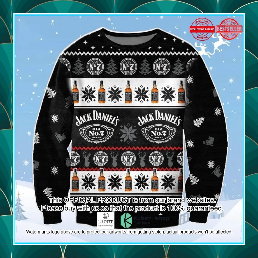 jack daniels whiskey black ugly christmas sweater 1 684