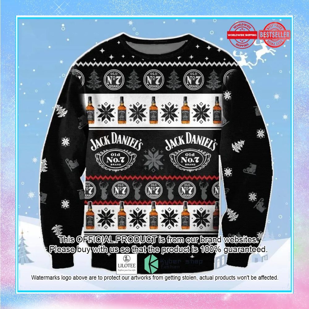 jack daniels whiskey black ugly christmas sweater 1 846