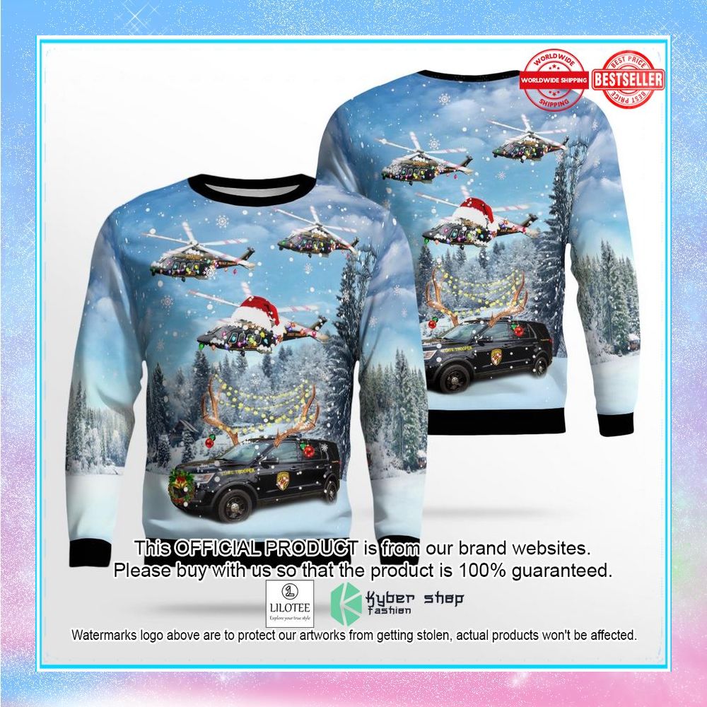 maryland state police car and agustawestland aw139 helicopter sweater 1 395