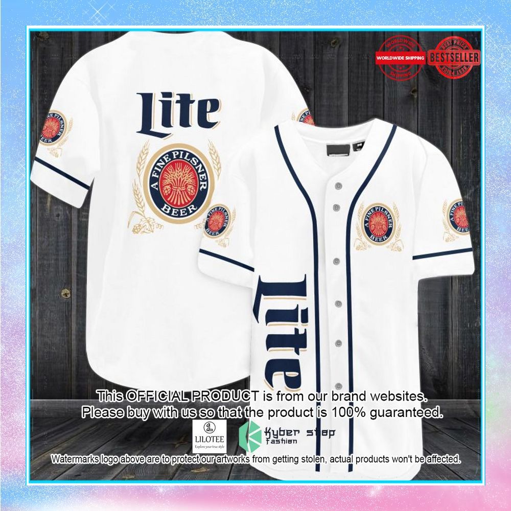 miller lite beer white baseball jersey 1 956