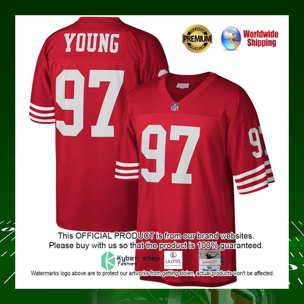 nfl bryant young san francisco 49ers mitchell ness 1994 legacy replica scarlet football jersey 1 881