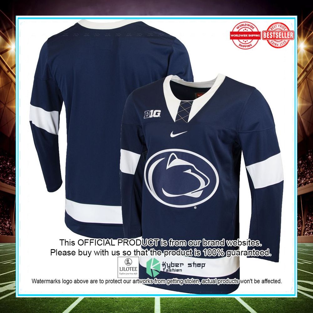 penn state nittany lions nike replica college hockey navy football jersey 1 398