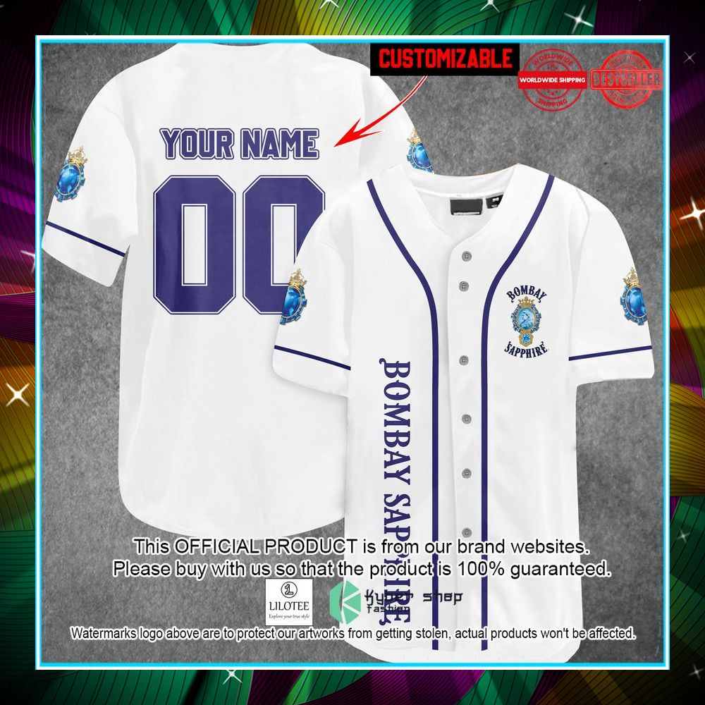 personalized bombay sapphire white baseball jersey 1 975