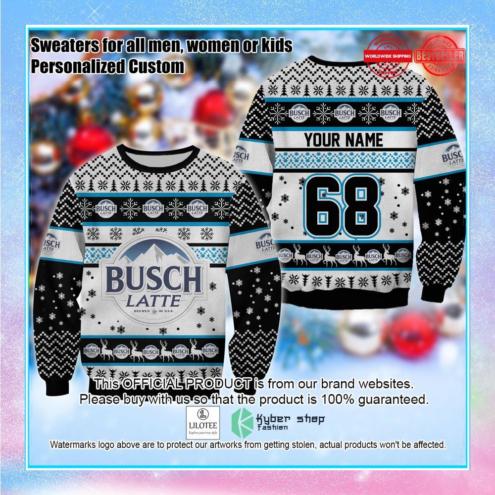 personalized busch latte ugly sweater 1 355