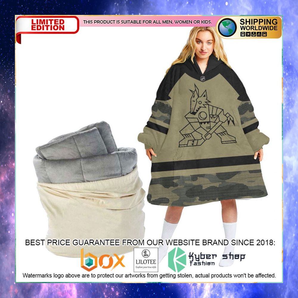 personalized nhl arizona coyotes military camo oodie blanket hoodie 1 653