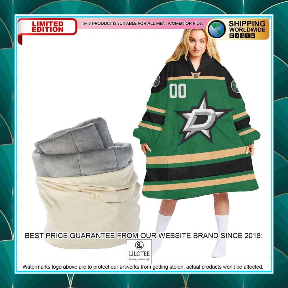 personalized nhl dallas stars green oodie blanket hoodie 1 671