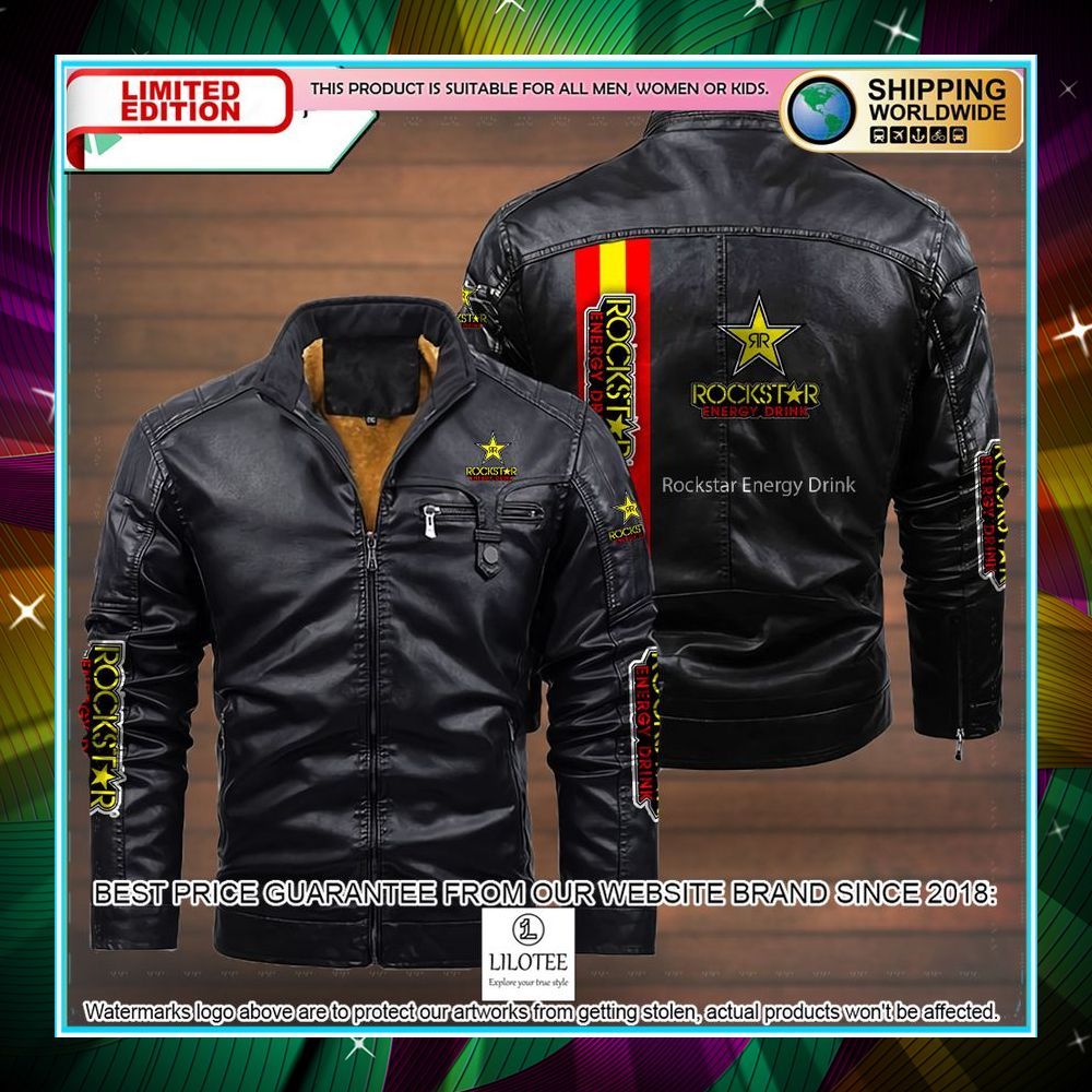 rockstar energy drink leather jacket fleece jacket 3 539