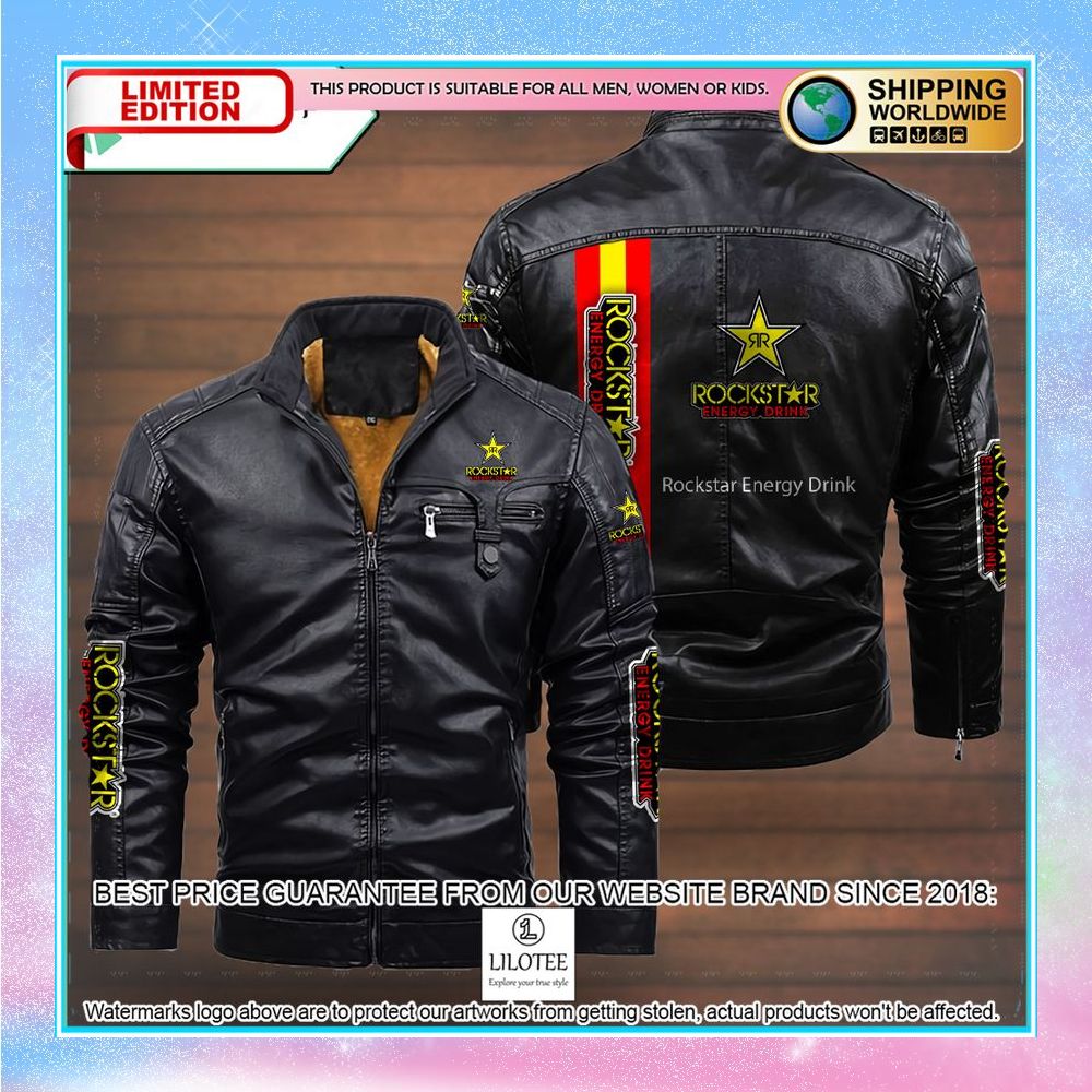 rockstar energy drink leather jacket fleece jacket 3 787