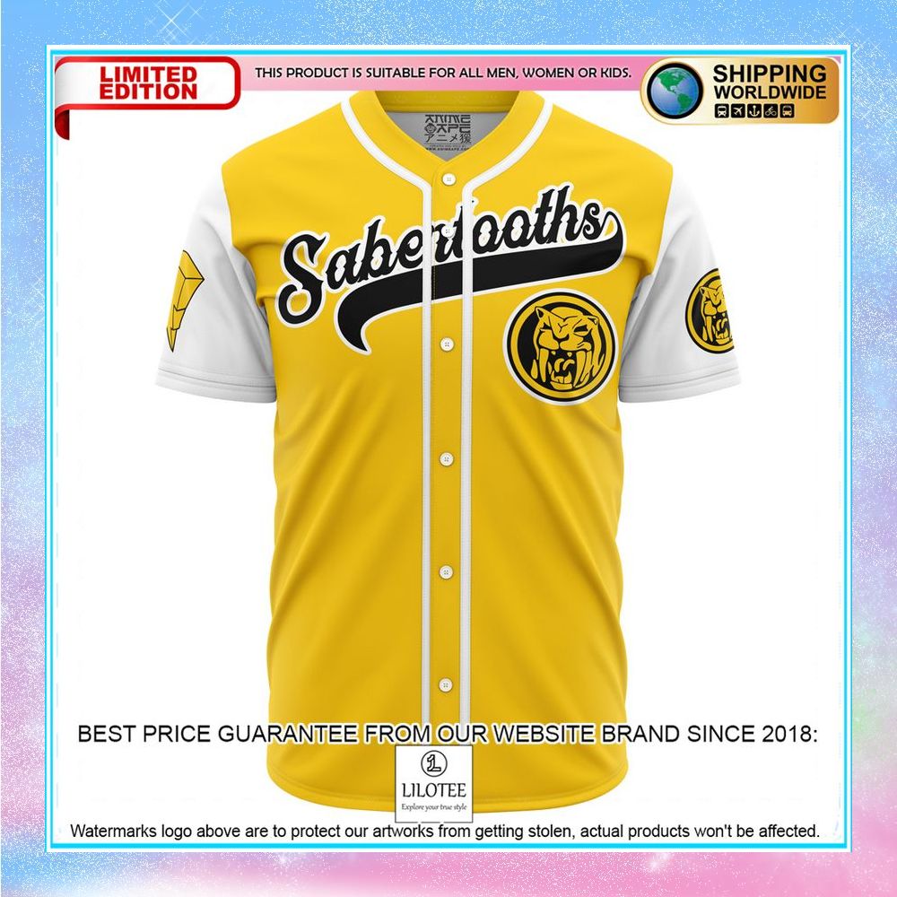 sabertooths yellow power rangers baseball jersey 1 150