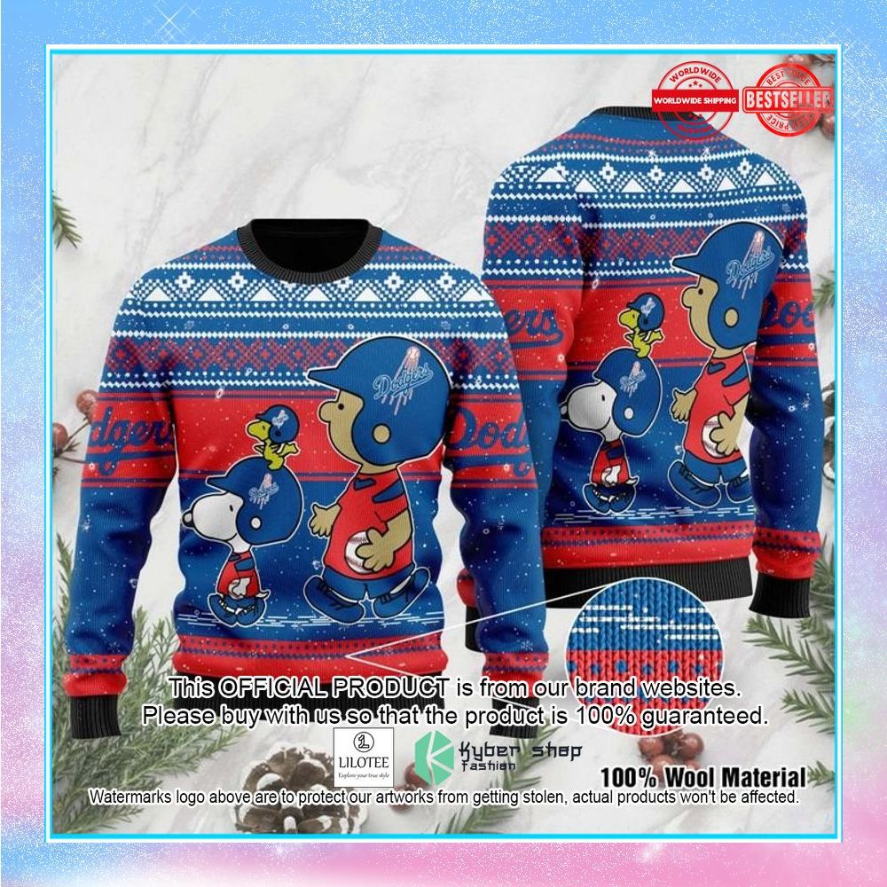 snoopy and charlie brown los angeles dodgers christmas sweater 1 266