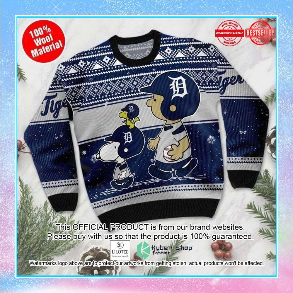snoopy charlie brown detroit tigers mlb christmas sweater 1 982