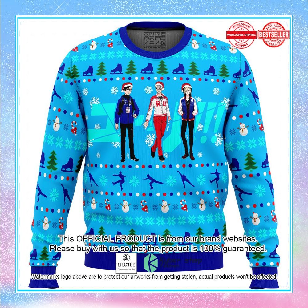 yuri on ice the top 3 ice skaters ugly christmas sweater 1 512
