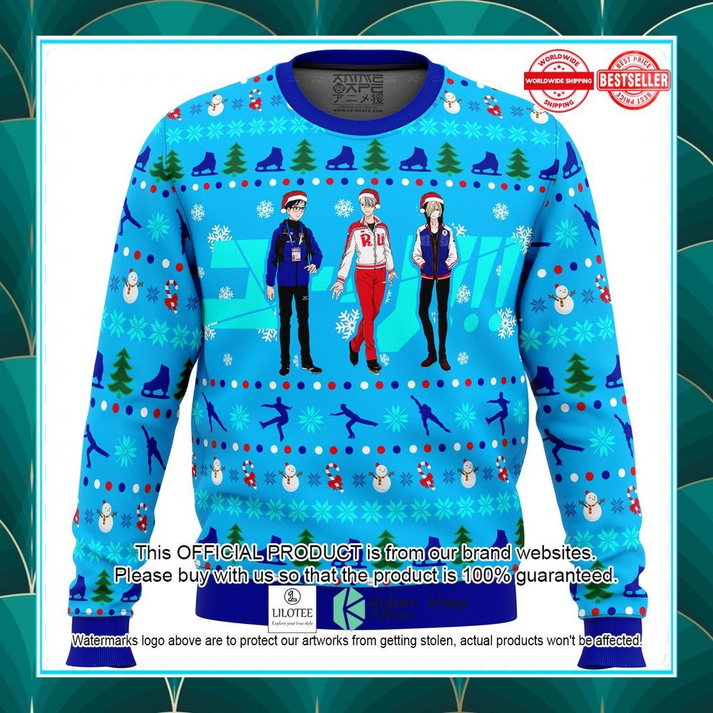 yuri on ice the top 3 ice skaters ugly christmas sweater 1 766