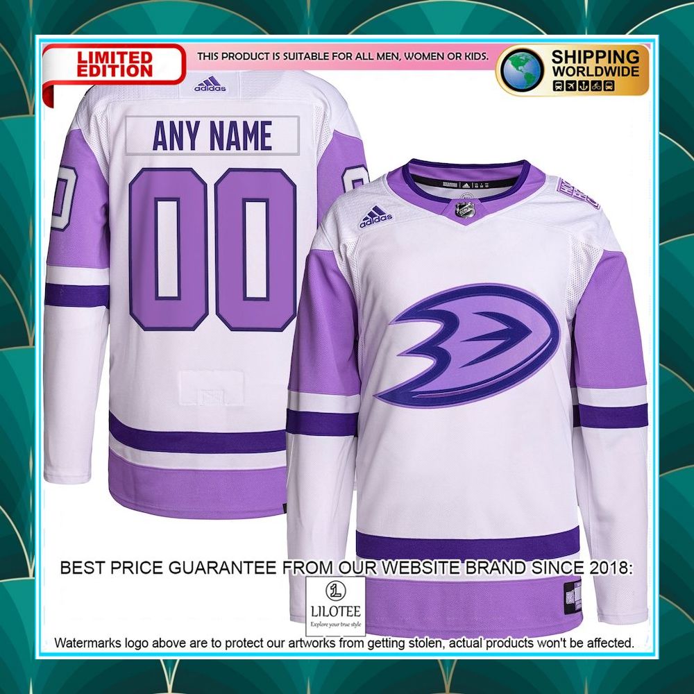 anaheim ducks adidas hockey fights cancer primegreen custom white purple hockey jersey 1 70