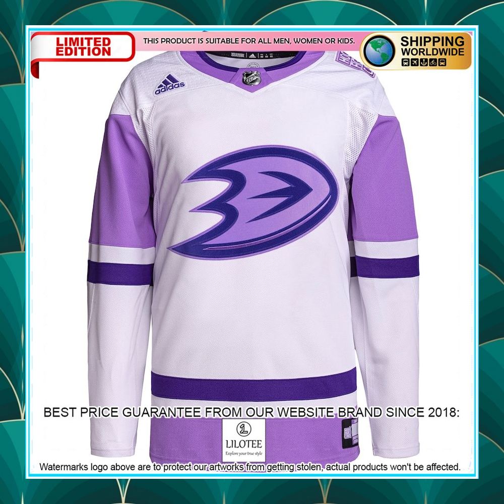 anaheim ducks adidas hockey fights cancer primegreen custom white purple hockey jersey 2 684