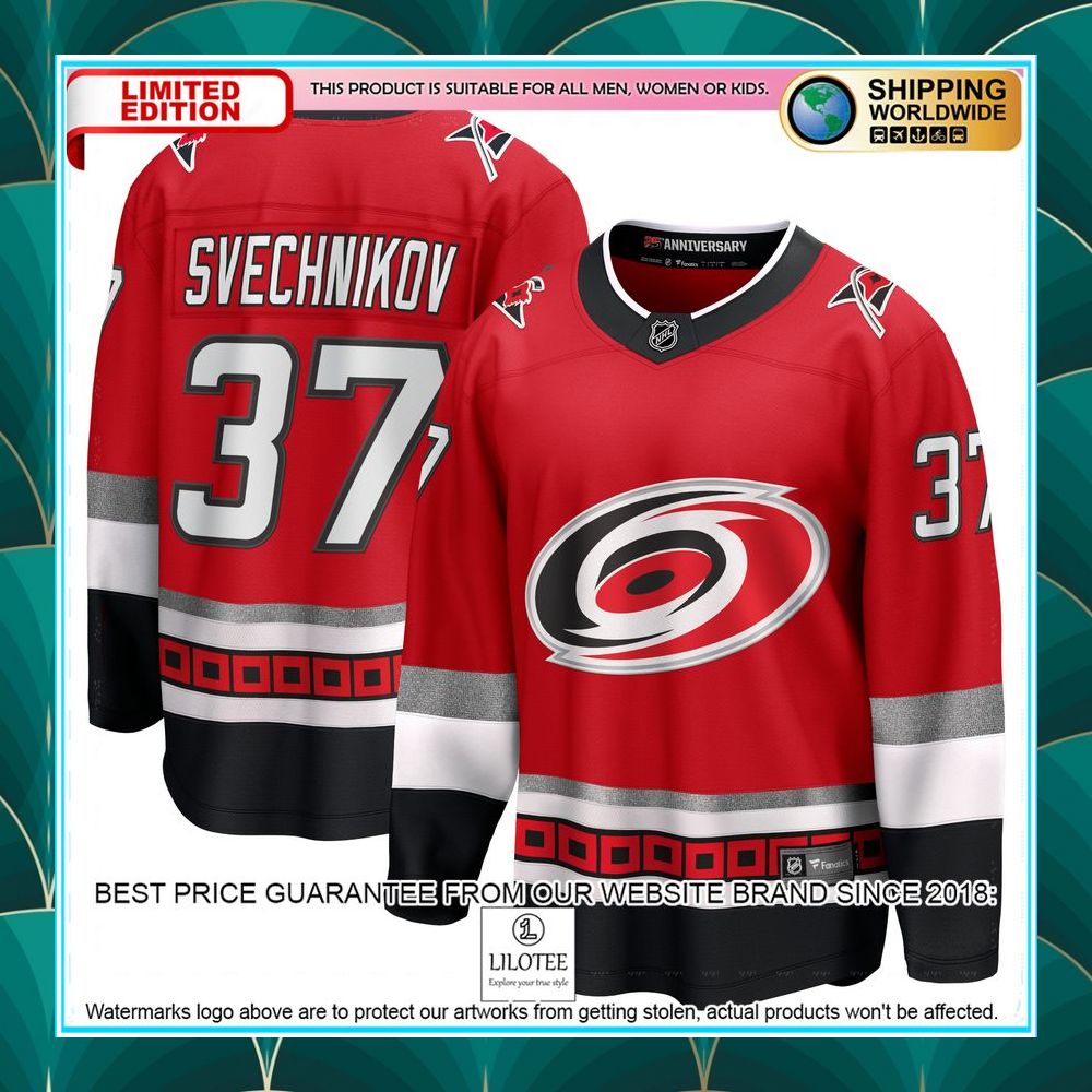 andrei svechnikov carolina hurricanes 25th anniversary premier red hockey jersey 1 906