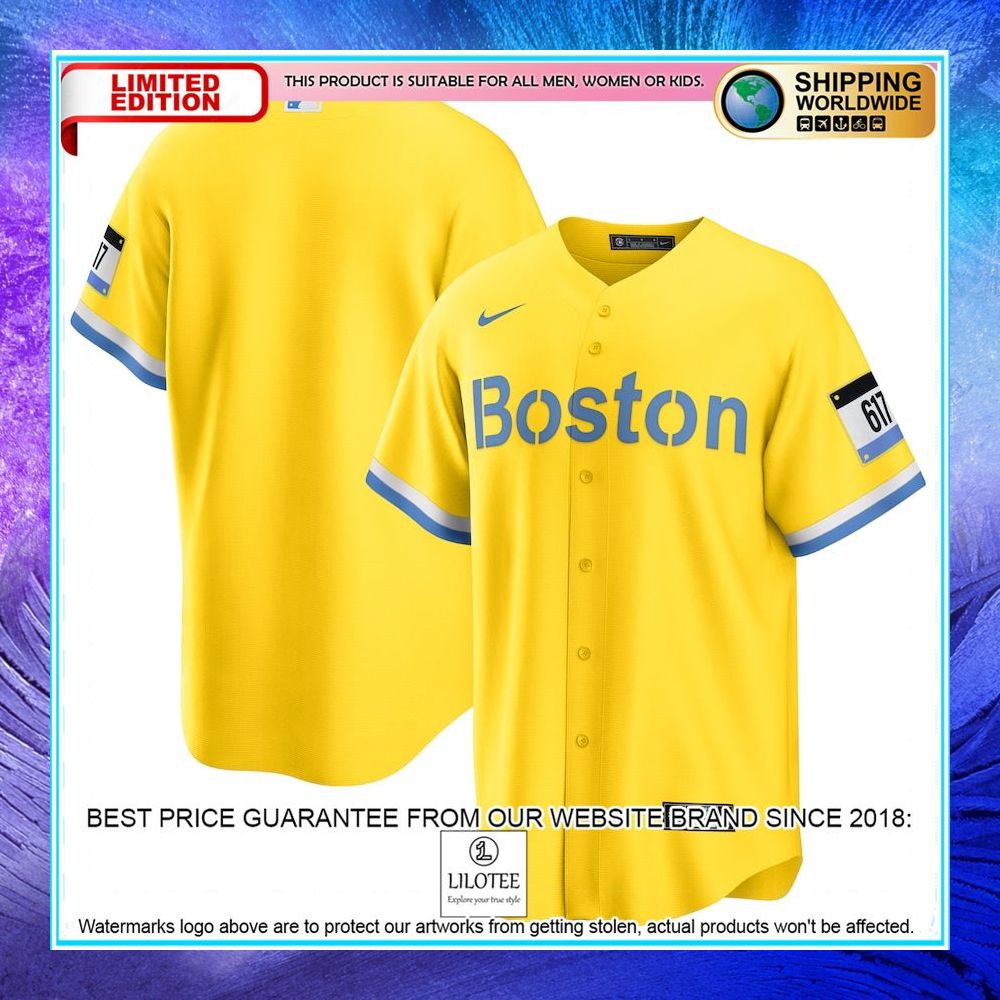 boston red sox nike city connect gold light blue baseball jersey 1 992