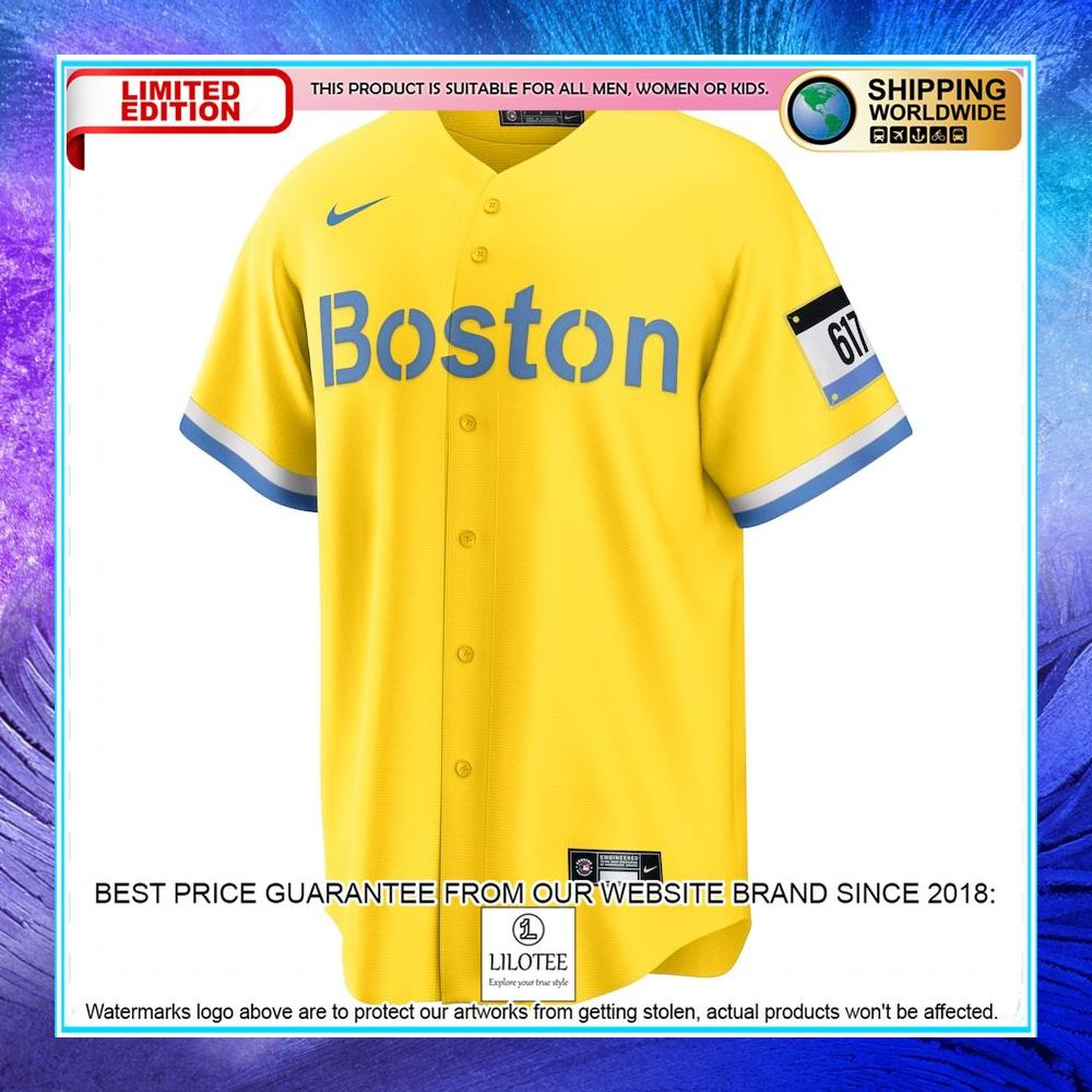 boston red sox nike city connect gold light blue baseball jersey 2 762
