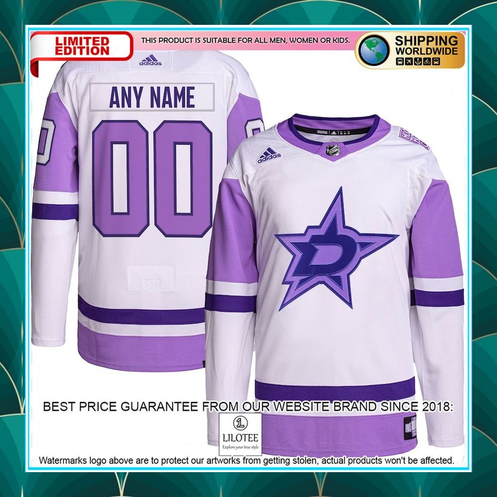 dallas stars adidas hockey fights cancer primegreen custom white purple hockey jersey 1 646