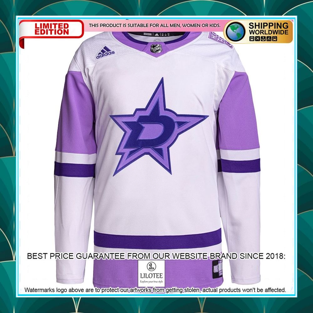 dallas stars adidas hockey fights cancer primegreen custom white purple hockey jersey 2 523