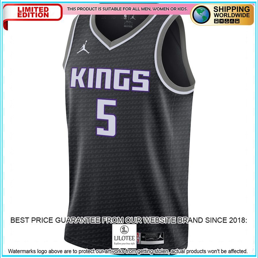 deaaron fox sacramento kings jordan brand logo 2020 21 black basketball jersey 2 719