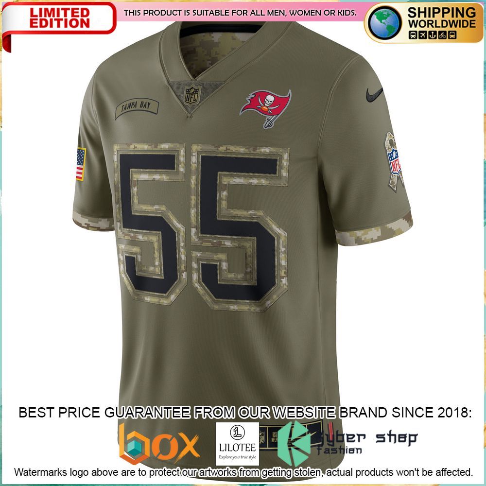 derrick brooks tampa bay buccaneers 2022 salute to service retired olive football jersey 2 237