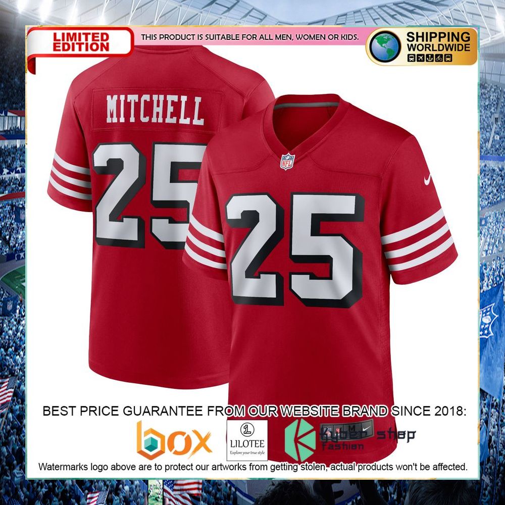 elijah mitchell san francisco 49ers nike alternate team scarlet football jersey 1 464
