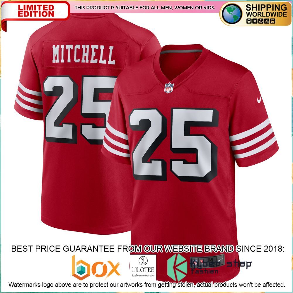elijah mitchell san francisco 49ers nike alternate team scarlet football jersey 1 642