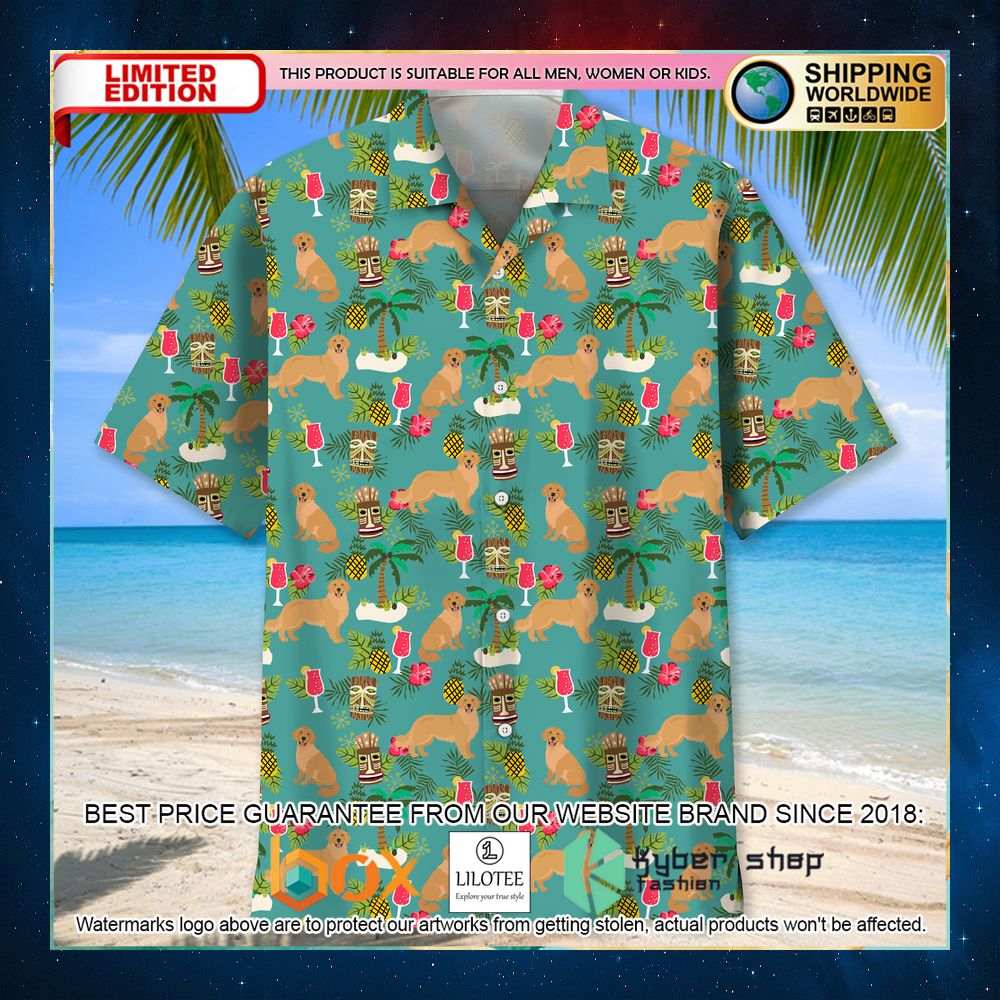 golden retriever beach hawaiian shirt 2 332