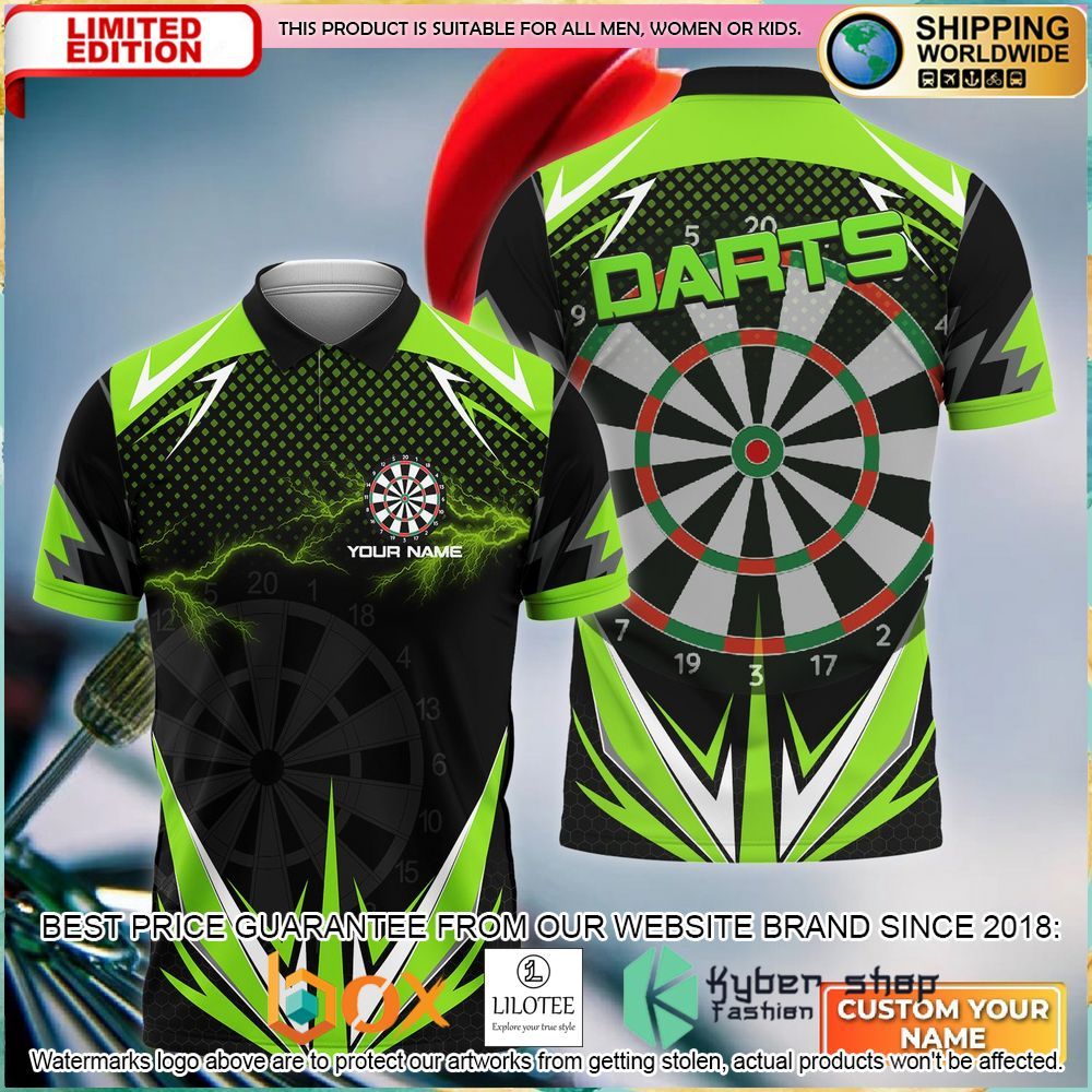 green darts lightning personalized name 3d polo shirt 1 436