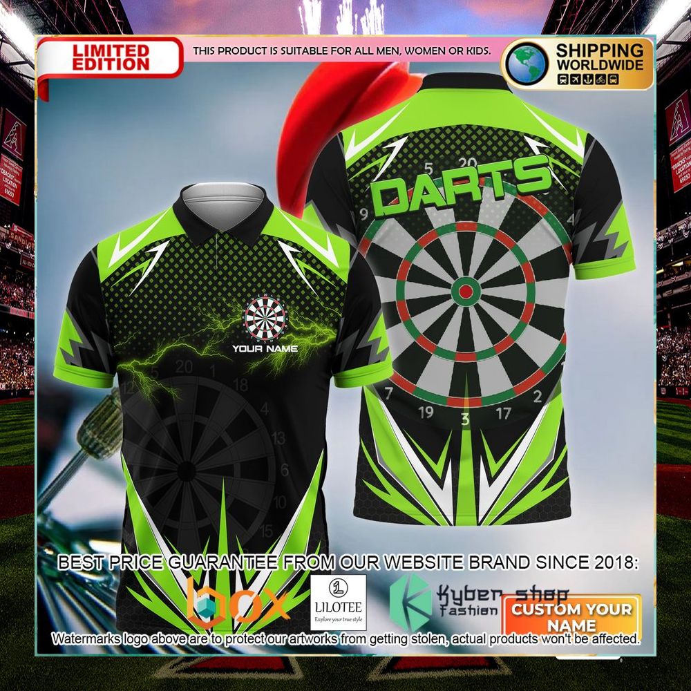 green darts lightning personalized name 3d polo shirt 1 900