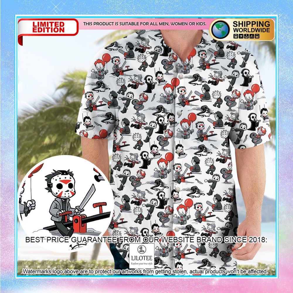 horror kid characters pattern hawaiian shirt 1 34