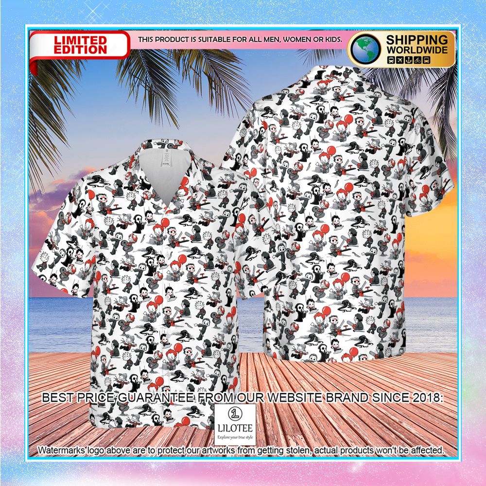 horror kid characters pattern hawaiian shirt 2 134