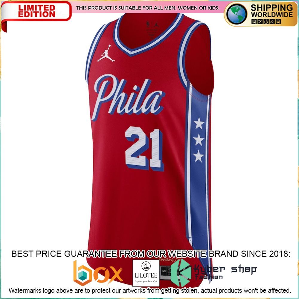 joel embiid philadelphia 76ers jordan brand 2022 23 red basketball jersey 2 129