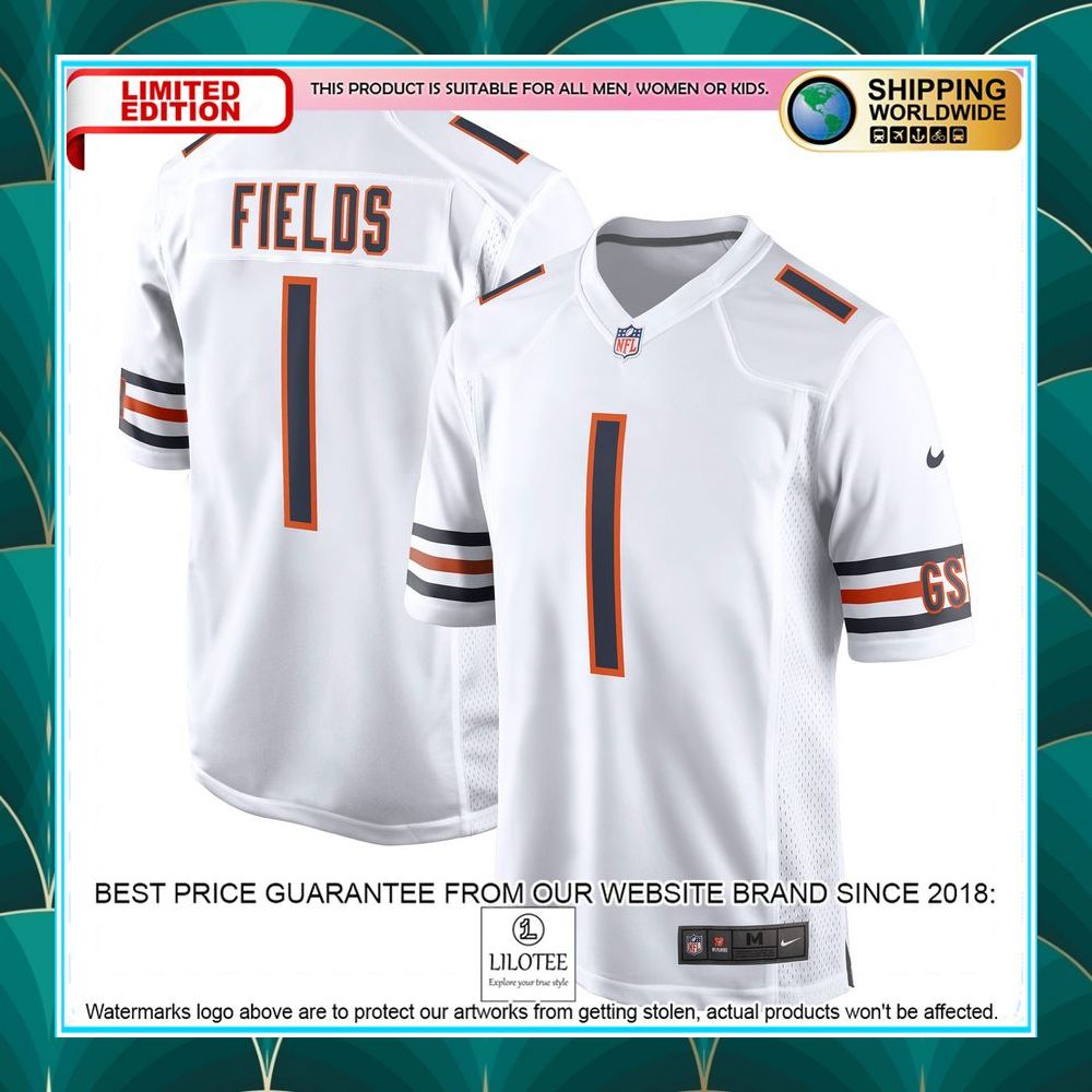 justin fields chicago bears white football jersey 1 694