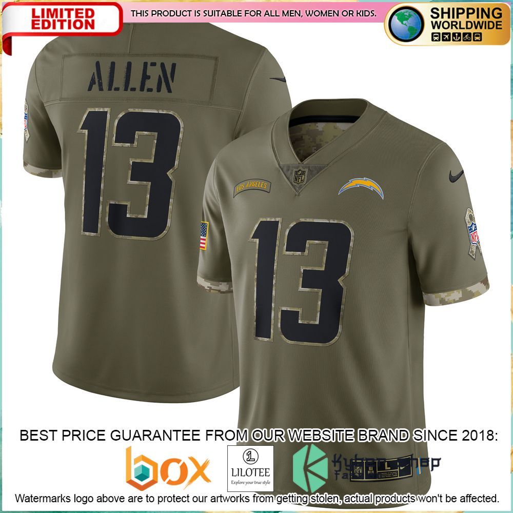 keenan allen los angeles chargers nike 2022 salute to service olive football jersey 1 709