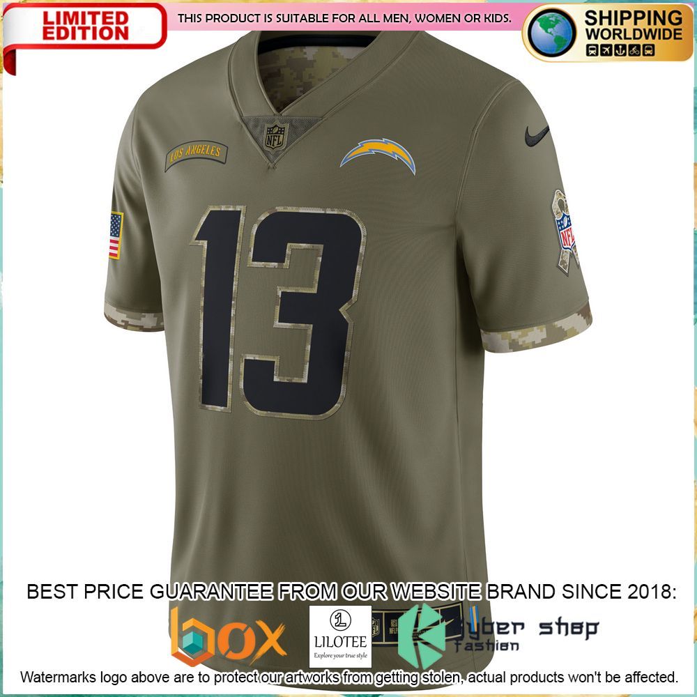keenan allen los angeles chargers nike 2022 salute to service olive football jersey 2 764