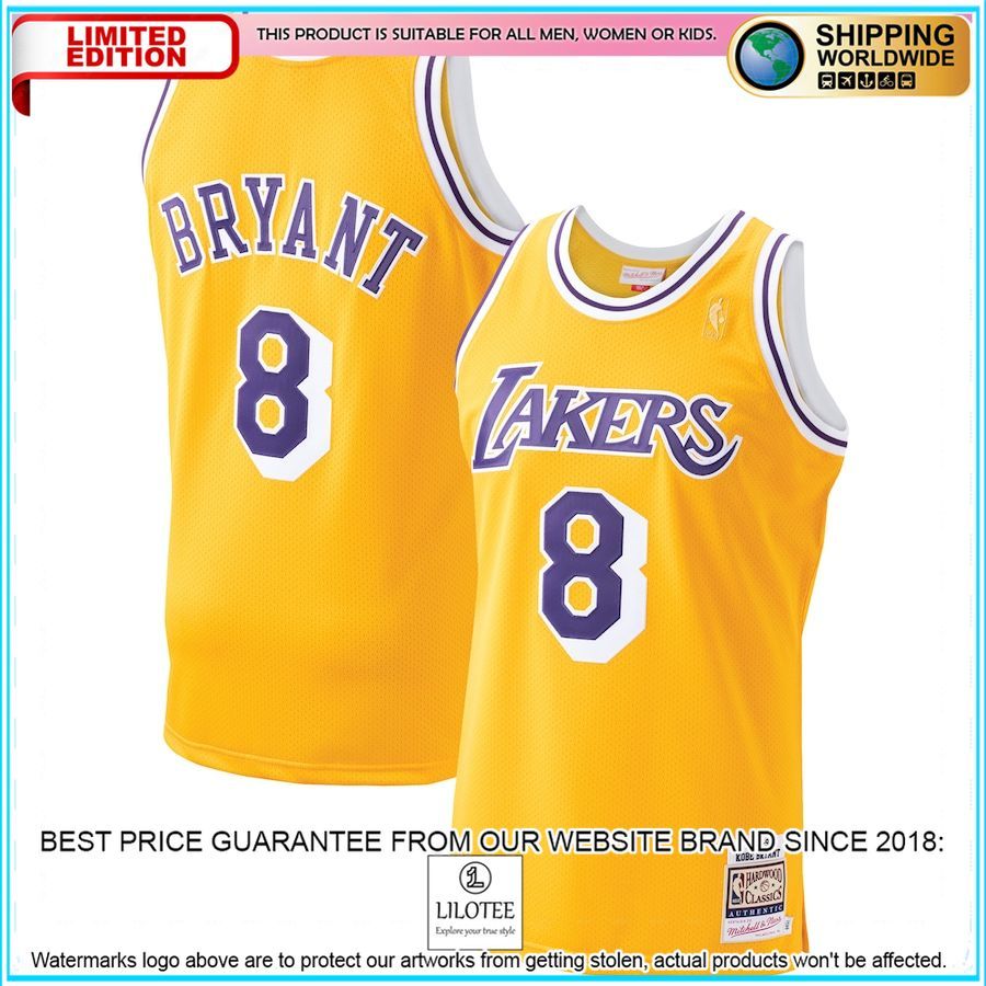 kobe bryant los angeles lakers mitchell ness 1996 97 hardwood classics authentic player gold basketball jersey 1 119