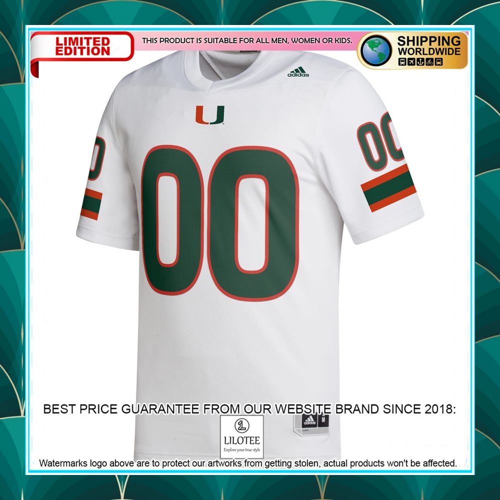 miami hurricanes adidas custom nil white football jersey 2 573