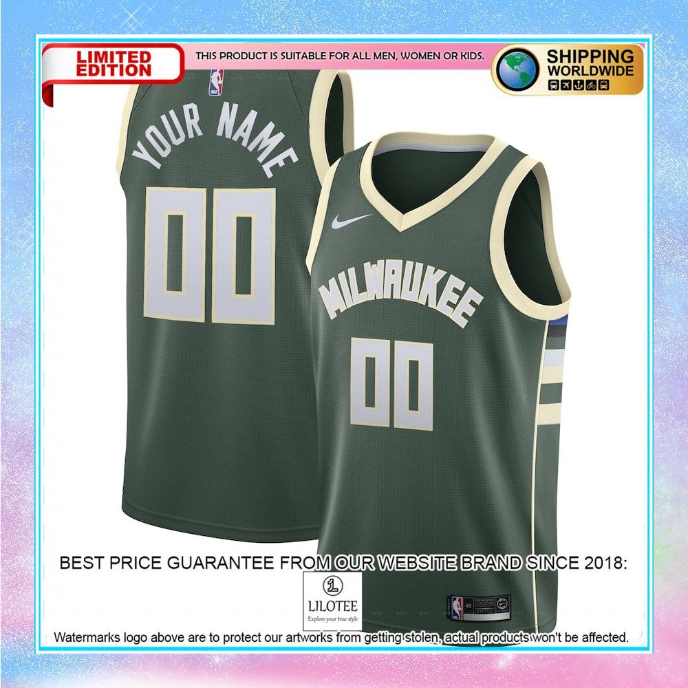 milwaukee bucks nike custom green basketball jersey 1 963