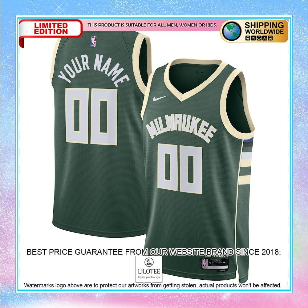 milwaukee bucks nike unisex 2022 23 custom hunter green basketball jersey 1 906