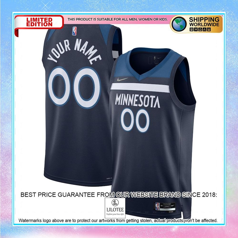 minnesota timberwolves nike 2021 22 diamond custom navy basketball jersey 1 513