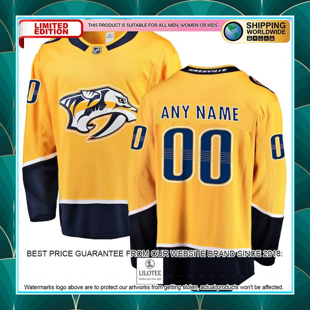 nashville predators home custom gold hockey jersey 1 777