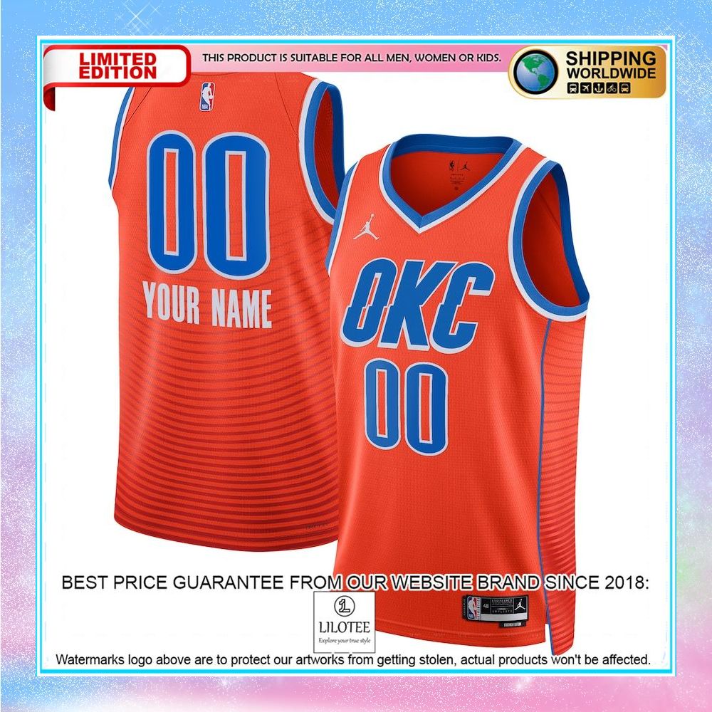 oklahoma city thunder jordan brand unisex 2022 23 custom orange basketball jersey 1 434