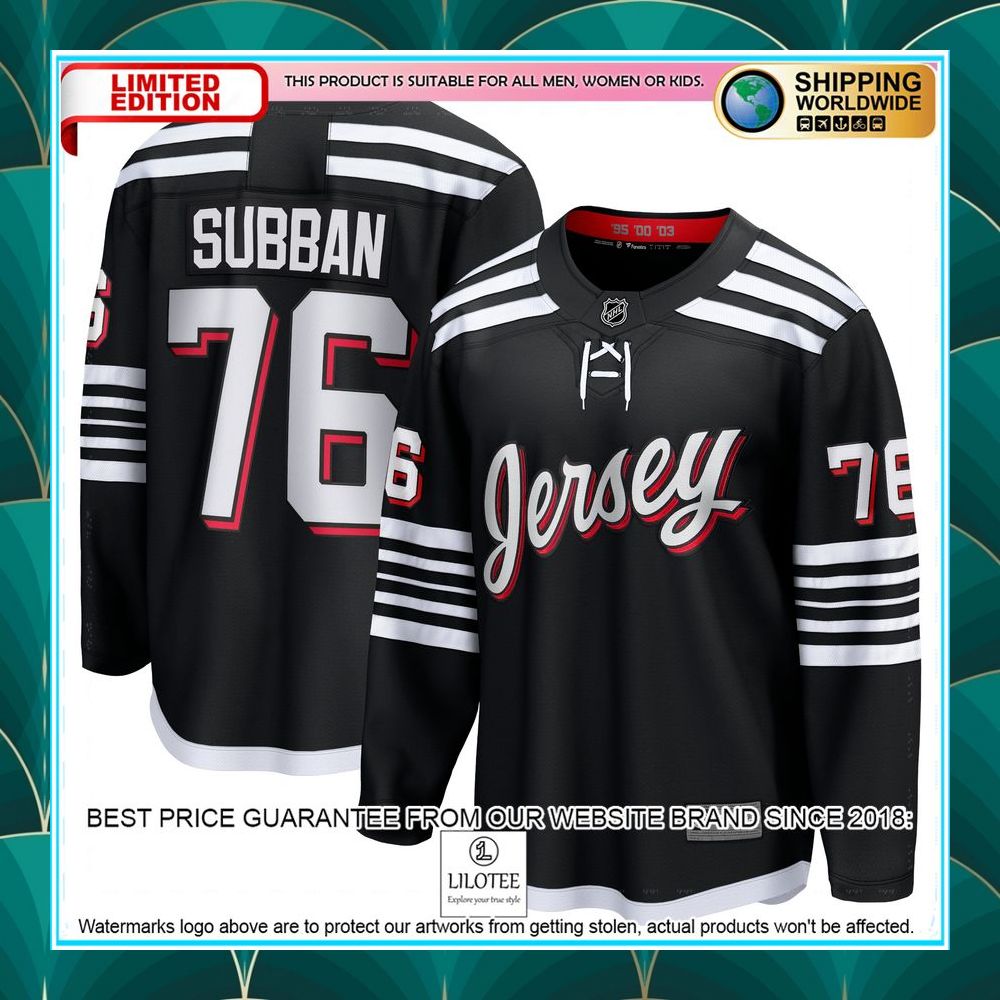 p k subban new jersey devils alternate premier black hockey jersey 1 204