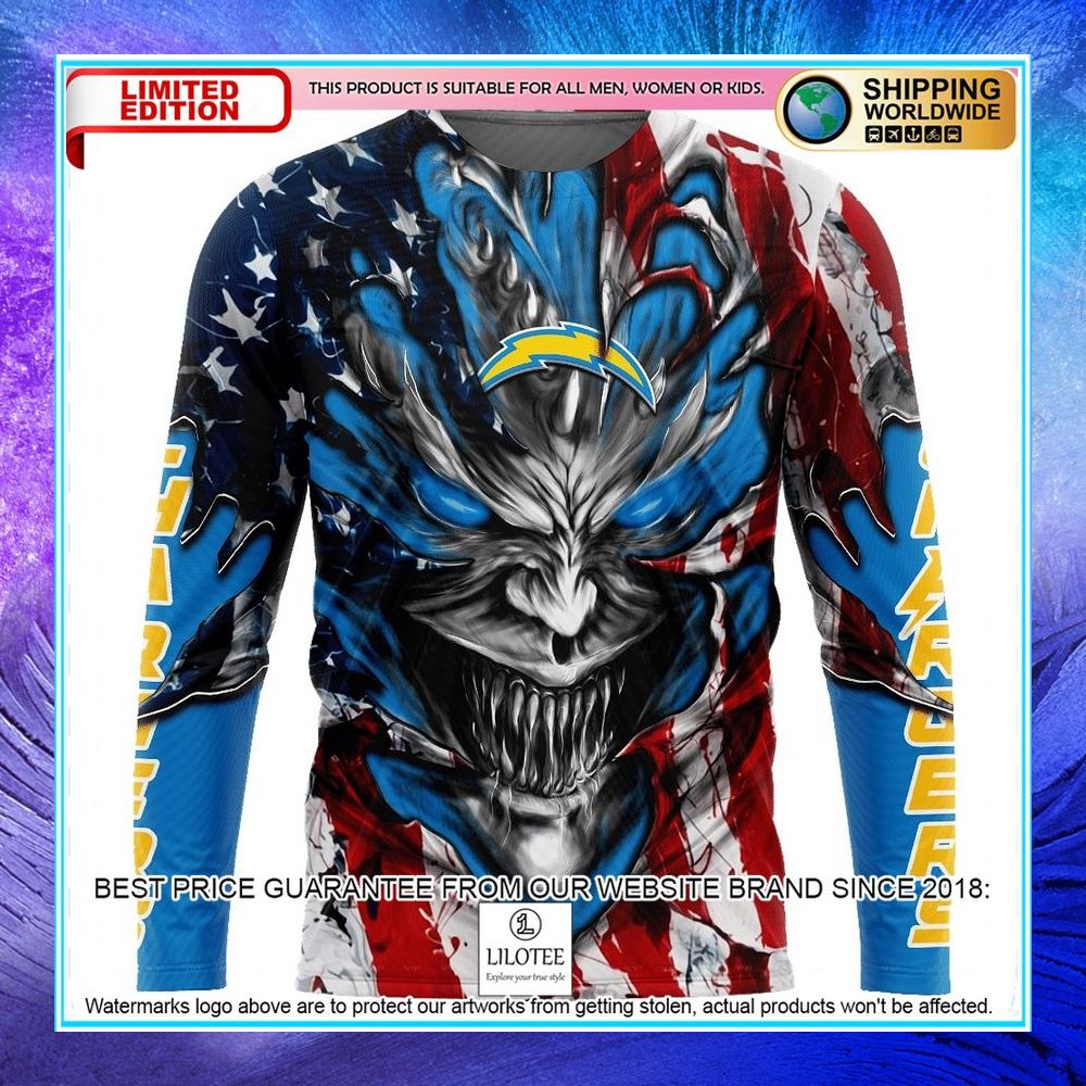 personalized los angeles chargers demon face american flag shirt hoodie 2 522