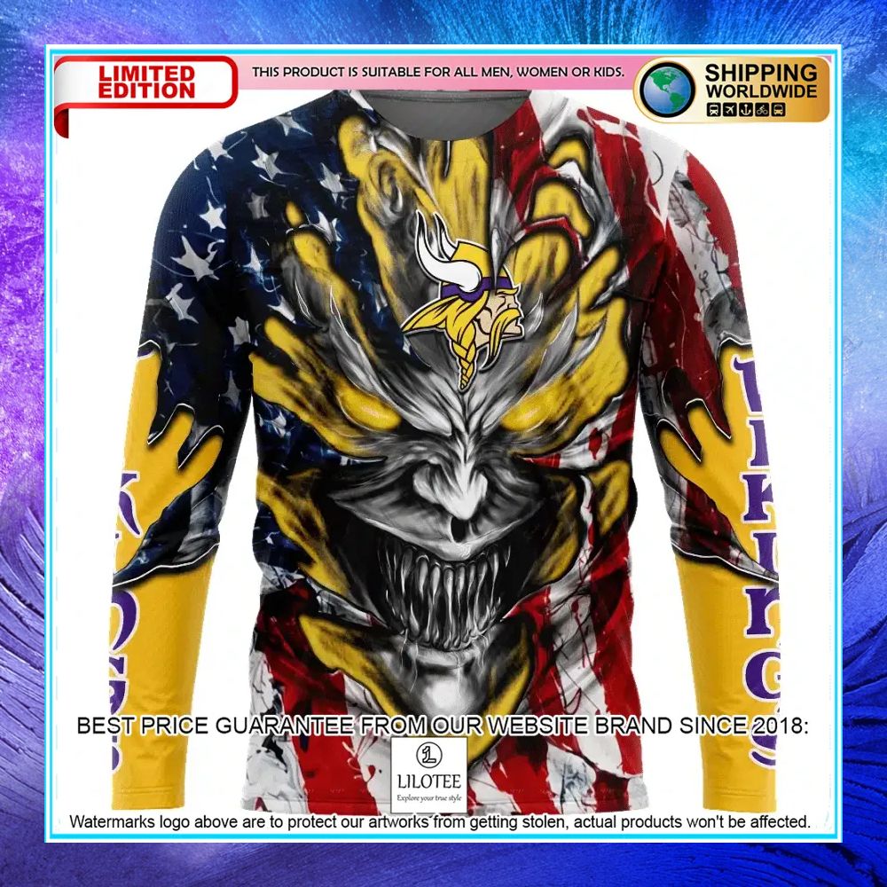 personalized minnesota vikings demon face american flag shirt hoodie 2 278