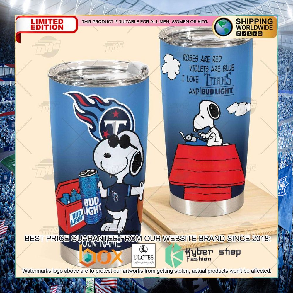 personalized nfl tennessee titans snoopy bud light beer tumbler 2 257